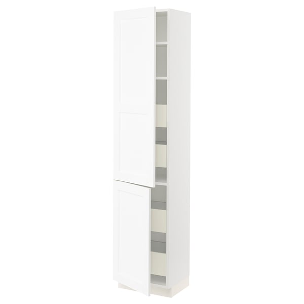 SEKTION / MAXIMERA Gabinete alto+2 prta/estantes/4 cjn, blanco Enköping/blanco efecto madera, 18x15x80 "
