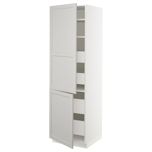 SEKTION / MAXIMERA Gabinete alto+2 prta/estantes/4 cjn, blanco/Lerhyttan gris claro, 24x24x80 "