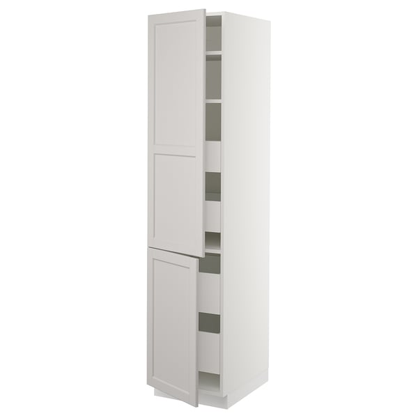 SEKTION / MAXIMERA Gabinete alto+2 prta/estantes/4 cjn, blanco/Lerhyttan gris claro, 18x24x80 "
