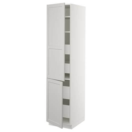SEKTION / MAXIMERA Gabinete alto+2 prta/estantes/4 cjn, blanco/Lerhyttan gris claro, 18x24x80 "