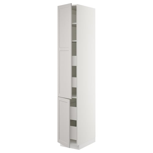 SEKTION / MAXIMERA Gabinete alto+2 prta/estantes/4 cjn, blanco/Lerhyttan gris claro, 15x24x90 "