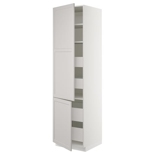 SEKTION / MAXIMERA Gabinete alto+2 prta/estantes/4 cjn, blanco/Lerhyttan gris claro, 24x24x90 "