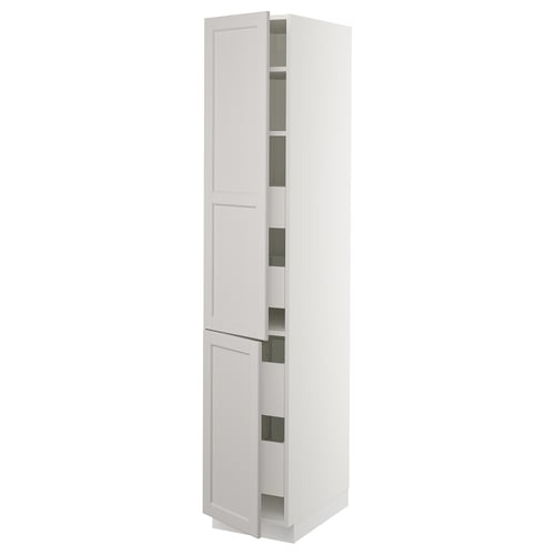SEKTION / MAXIMERA Gabinete alto+2 prta/estantes/4 cjn, blanco/Lerhyttan gris claro, 15x24x80 "