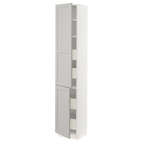 SEKTION / MAXIMERA Gabinete alto+2 prta/estantes/4 cjn, blanco/Lerhyttan gris claro, 15x15x80 "