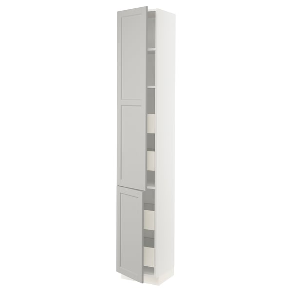 SEKTION / MAXIMERA Gabinete alto+2 prta/estantes/4 cjn, blanco/Lerhyttan gris claro, 15x15x90 "