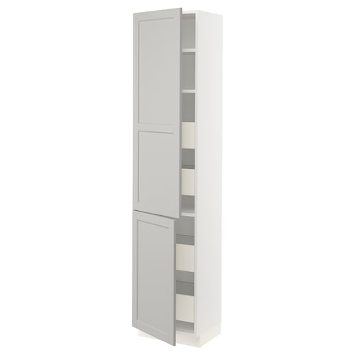 SEKTION / MAXIMERA Gabinete alto+2 prta/estantes/4 cjn, blanco/Lerhyttan gris claro, 18x15x80 "