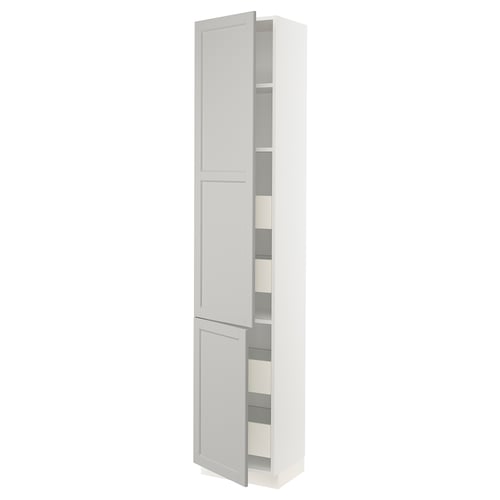 SEKTION / MAXIMERA Gabinete alto+2 prta/estantes/4 cjn, blanco/Lerhyttan gris claro, 18x15x90 "