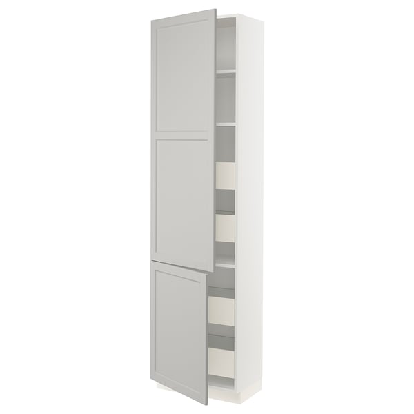 SEKTION / MAXIMERA Gabinete alto+2 prta/estantes/4 cjn, blanco/Lerhyttan gris claro, 24x15x90 "