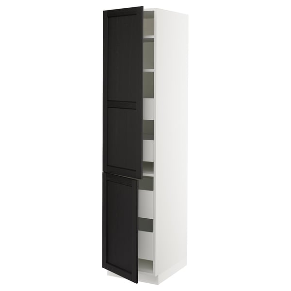 SEKTION / MAXIMERA Gabinete alto+2 prta/estantes/4 cjn, blanco/Lerhyttan teñido en negro, 18x24x80 "