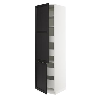 SEKTION / MAXIMERA Gabinete alto+2 prta/estantes/4 cjn, blanco/Lerhyttan teñido en negro, 24x24x90 "