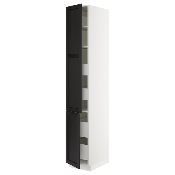 SEKTION / MAXIMERA Gabinete alto+2 prta/estantes/4 cjn, blanco/Lerhyttan teñido en negro, 15x24x90 "