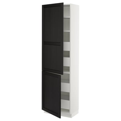 SEKTION / MAXIMERA Gabinete alto+2 prta/estantes/4 cjn, blanco/Lerhyttan teñido en negro, 24x15x80 "