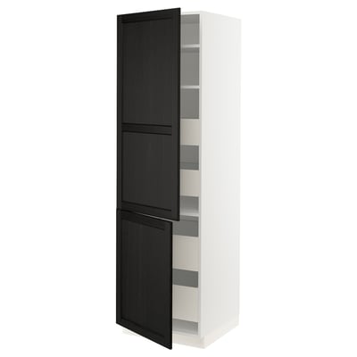 SEKTION / MAXIMERA Gabinete alto+2 prta/estantes/4 cjn, blanco/Lerhyttan teñido en negro, 24x24x80 "