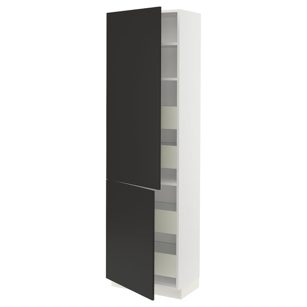 SEKTION / MAXIMERA Gabinete alto+2 prta/estantes/4 cjn, blanco/Nickebo antracita mate, 24x15x80 "