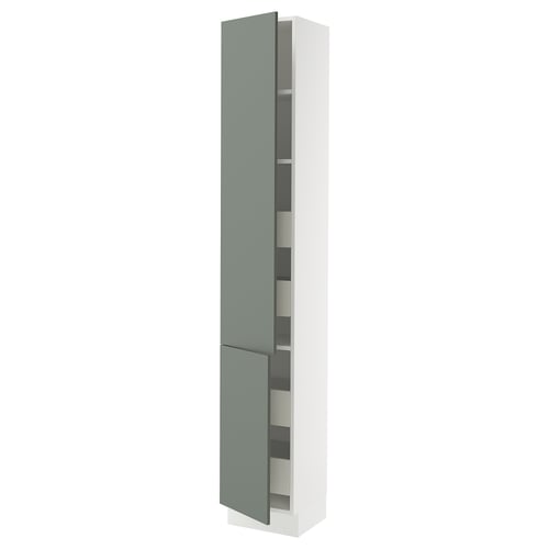 SEKTION / MAXIMERA Gabinete alto+2 prta/estantes/4 cjn, blanco/Nickebo verde grisáceo mate, 15x15x90 "