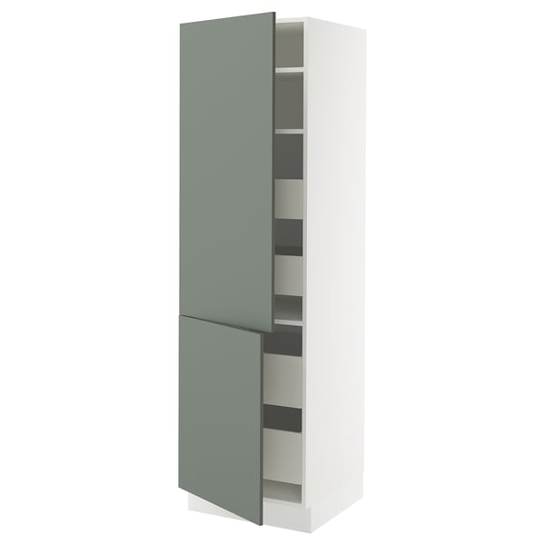 SEKTION / MAXIMERA Gabinete alto+2 prta/estantes/4 cjn, blanco/Nickebo verde grisáceo mate, 24x24x80 "