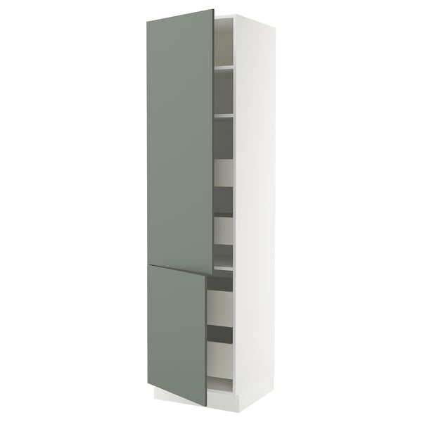 SEKTION / MAXIMERA Gabinete alto+2 prta/estantes/4 cjn, blanco/Nickebo verde grisáceo mate, 24x24x90 "
