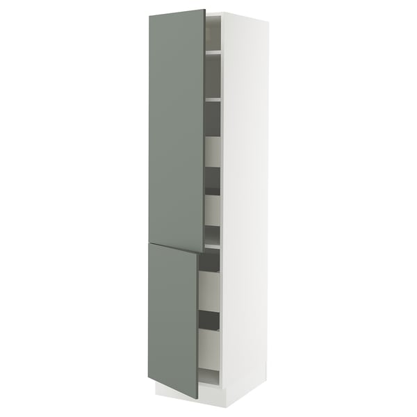 SEKTION / MAXIMERA Gabinete alto+2 prta/estantes/4 cjn, blanco/Nickebo verde grisáceo mate, 18x24x80 "