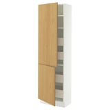 SEKTION / MAXIMERA Gabinete alto+2 prta/estantes/4 cjn, blanco/Sinarp chapa de roble, 24x15x80 "