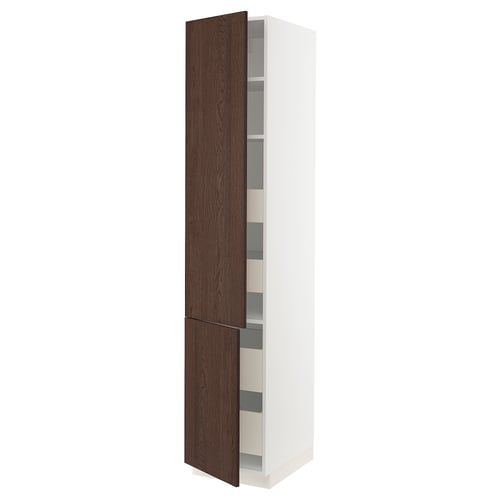 SEKTION / MAXIMERA Gabinete alto+2 prta/estantes/4 cjn, blanco/Sinarp marrón, 18x24x90 "