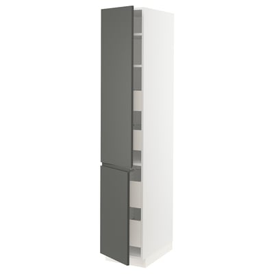 SEKTION / MAXIMERA Gabinete alto+2 prta/estantes/4 cjn, blanco/Voxtorp gris oscuro, 15x24x80 "