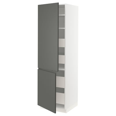 SEKTION / MAXIMERA Gabinete alto+2 prta/estantes/4 cjn, blanco/Voxtorp gris oscuro, 24x24x80 "