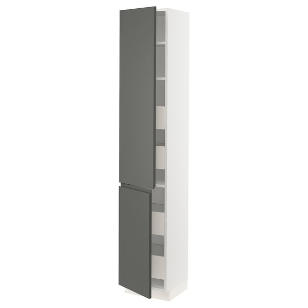 SEKTION / MAXIMERA Gabinete alto+2 prta/estantes/4 cjn, blanco/Voxtorp gris oscuro, 15x15x80 "