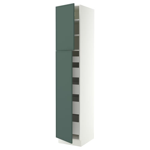 SEKTION / MAXIMERA Gabinete alto+2 prta/estantes/5 cjn, blanco/Aspudden gris verdoso oscuro, 18x24x90 "