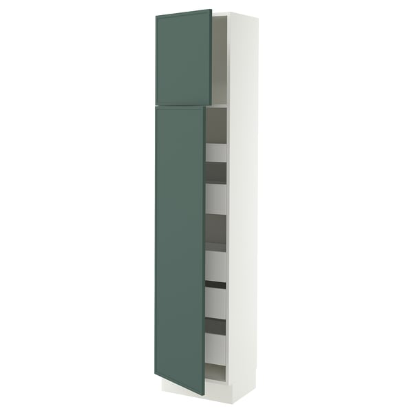 SEKTION / MAXIMERA Gabinete alto+2 prta/estantes/5 cjn, blanco/Aspudden gris verdoso oscuro, 18x15x80 "
