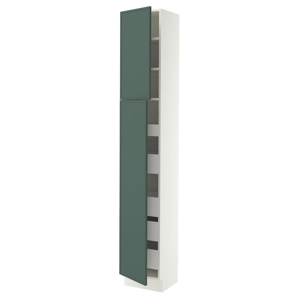 SEKTION / MAXIMERA Gabinete alto+2 prta/estantes/5 cjn, blanco/Aspudden gris verdoso oscuro, 15x15x90 "