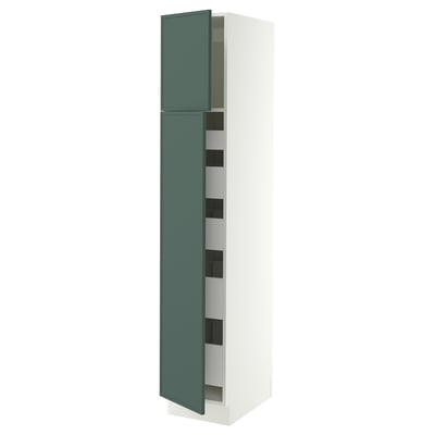 SEKTION / MAXIMERA Gabinete alto+2 prta/estantes/5 cjn, blanco/Aspudden gris verdoso oscuro, 15x24x80 "