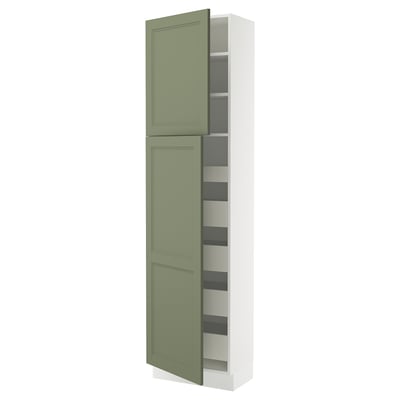 SEKTION / MAXIMERA Gabinete alto+2 prta/estantes/5 cjn, blanco/Axstad gris-verde, 24x15x90 "