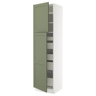SEKTION / MAXIMERA Gabinete alto+2 prta/estantes/5 cjn, blanco/Axstad gris-verde, 24x24x90 "