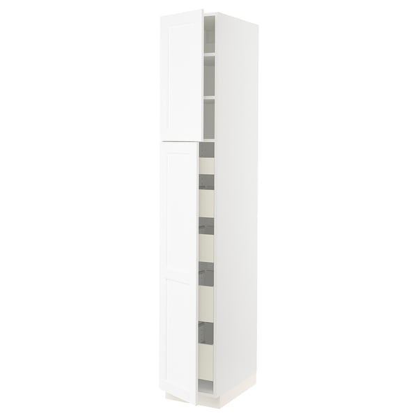 SEKTION / MAXIMERA Gabinete alto+2 prta/estantes/5 cjn, blanco Enköping/blanco efecto madera, 15x24x90 "
