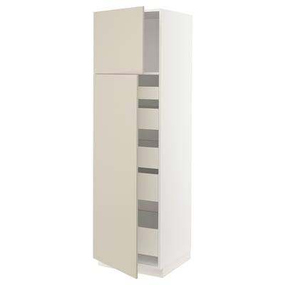 SEKTION / MAXIMERA Gabinete alto+2 prta/estantes/5 cjn, blanco/Havstorp beige, 24x24x80 "