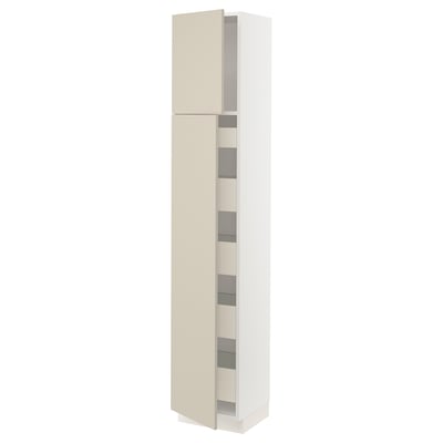 SEKTION / MAXIMERA Gabinete alto+2 prta/estantes/5 cjn, blanco/Havstorp beige, 15x15x80 "