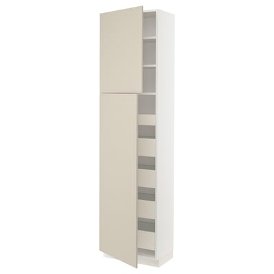 SEKTION / MAXIMERA Gabinete alto+2 prta/estantes/5 cjn, blanco/Havstorp beige, 24x15x90 "