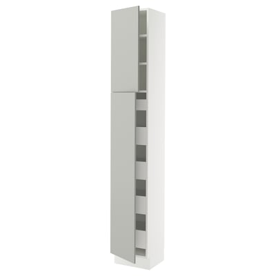 SEKTION / MAXIMERA Gabinete alto+2 prta/estantes/5 cjn, blanco/Havstorp gris claro, 15x15x90 "