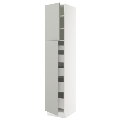 SEKTION / MAXIMERA Gabinete alto+2 prta/estantes/5 cjn, blanco/Havstorp gris claro, 18x24x90 "