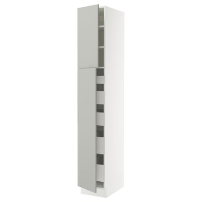 SEKTION / MAXIMERA Gabinete alto+2 prta/estantes/5 cjn, blanco/Havstorp gris claro, 15x24x90 "
