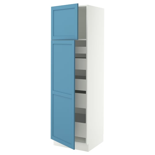 SEKTION / MAXIMERA Gabinete alto+2 prta/estantes/5 cjn, blanco/Lerhyttan azul, 24x24x80 "