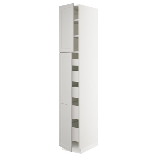 SEKTION / MAXIMERA Gabinete alto+2 prta/estantes/5 cjn, blanco/Lerhyttan gris claro, 15x24x90 "