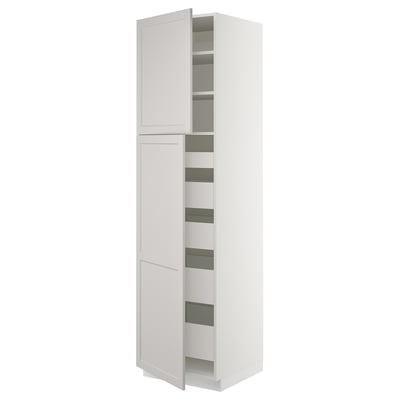 SEKTION / MAXIMERA Gabinete alto+2 prta/estantes/5 cjn, blanco/Lerhyttan gris claro, 24x24x90 "