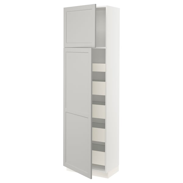 SEKTION / MAXIMERA Gabinete alto+2 prta/estantes/5 cjn, blanco/Lerhyttan gris claro, 24x15x80 "