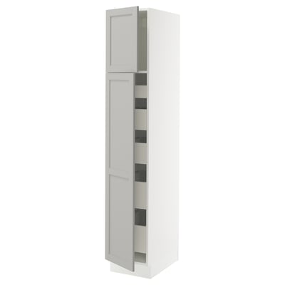SEKTION / MAXIMERA Gabinete alto+2 prta/estantes/5 cjn, blanco/Lerhyttan gris claro, 15x24x80 "