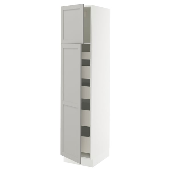 SEKTION / MAXIMERA Gabinete alto+2 prta/estantes/5 cjn, blanco/Lerhyttan gris claro, 18x24x80 "