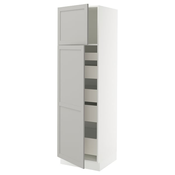 SEKTION / MAXIMERA Gabinete alto+2 prta/estantes/5 cjn, blanco/Lerhyttan gris claro, 24x24x80 "