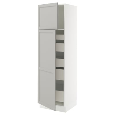 SEKTION / MAXIMERA Gabinete alto+2 prta/estantes/5 cjn, blanco/Lerhyttan gris claro, 24x24x80 "