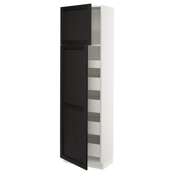 SEKTION / MAXIMERA Gabinete alto+2 prta/estantes/5 cjn, blanco/Lerhyttan teñido en negro, 24x15x80 "