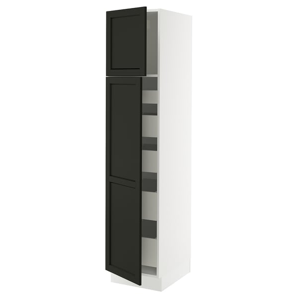 SEKTION / MAXIMERA Gabinete alto+2 prta/estantes/5 cjn, blanco/Lerhyttan teñido en negro, 18x24x80 "